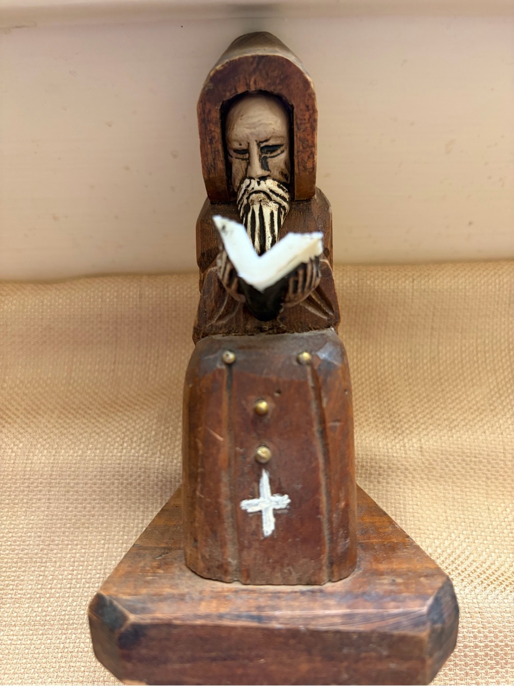Mid-Century Mexican Folk Art Wood Carved Monk